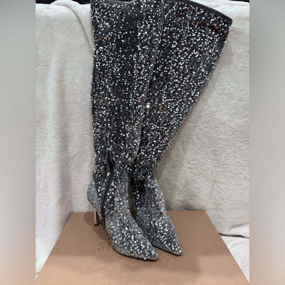 Steve Madden silver sequin thigh high boot